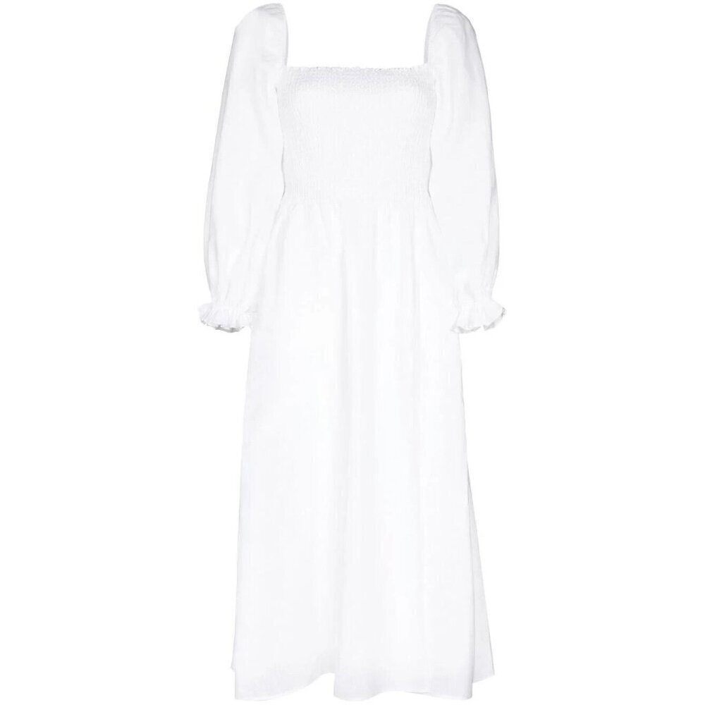 NWT Reformation Gitane in White Linen Puff Sleeve Smocked Midi Dress XS $248